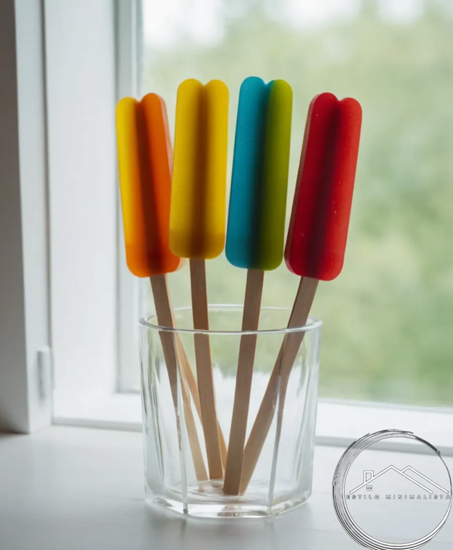 Ice pop sticks arranged in minimalist decorative still life.