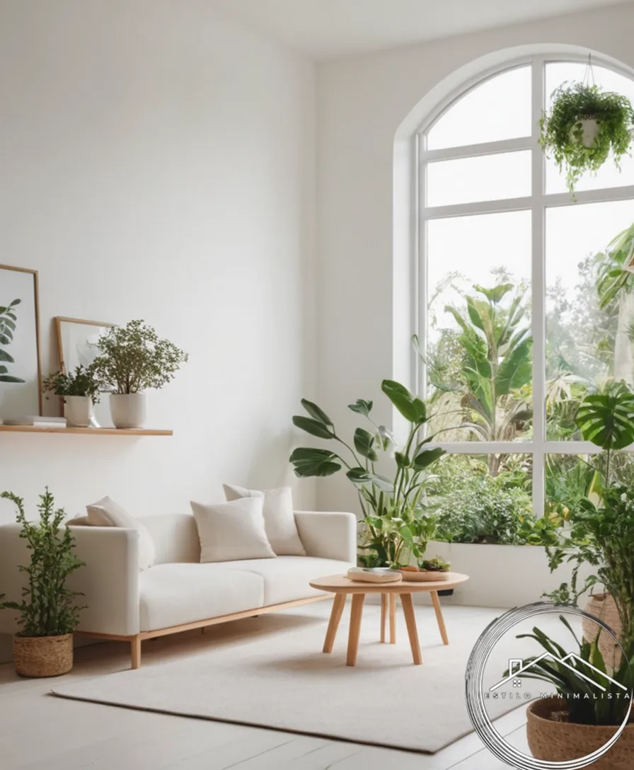 A minimalist room with white wood accents and plants combined.