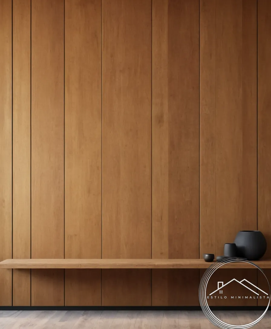 A minimalist wooden wall with clean lines and natural finish.