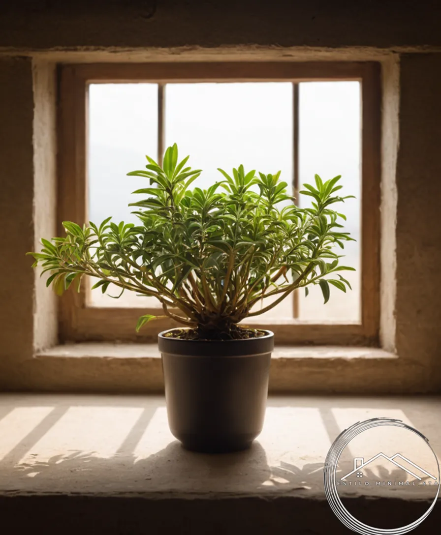 A small, healthy plant thriving in a dry interior.