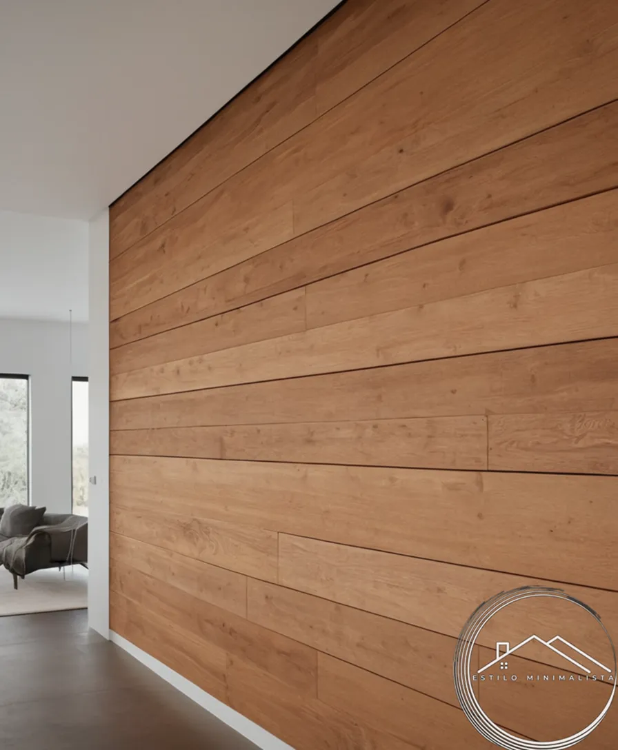 A minimalist wooden wall installation with a budget plan onscreen.