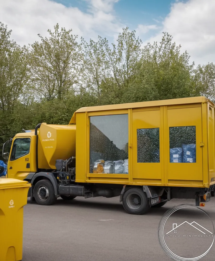 A recycling truck or collection point with glass containers behind it.