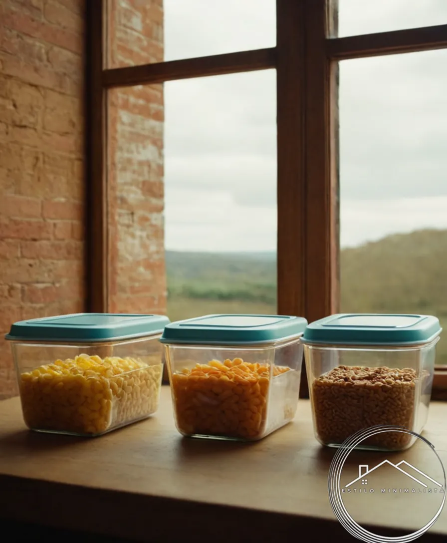3 recyclable food containers and an empty space background.