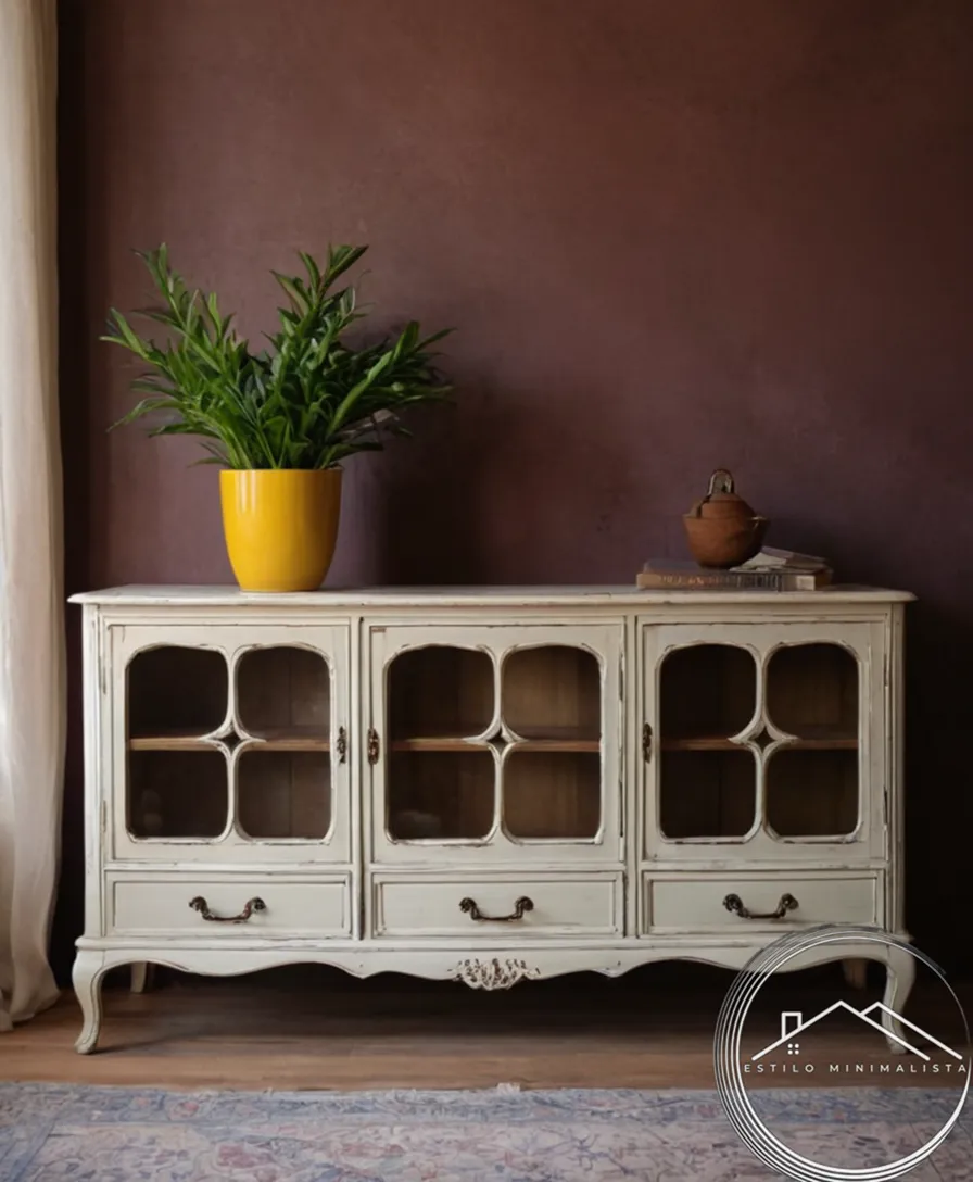 Upcycled, restored old furniture with a minimalist background and modern decor.