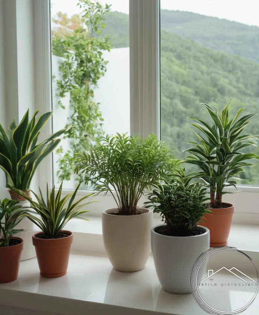 A minimalist interior with small potted plants placed tastefully.