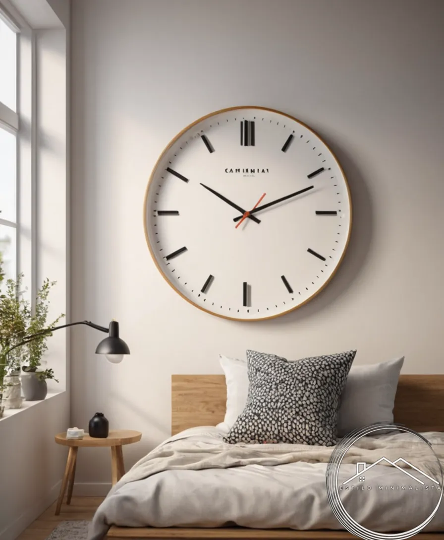 A minimalist Scandinavian-style wall clock on a stylish wall background.