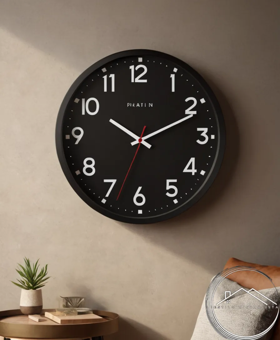 A minimalist wall clock with Arabic numeral display.