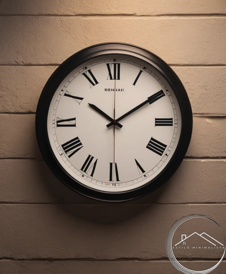 Minimalist metal black clocks with Roman numerals on a wall.