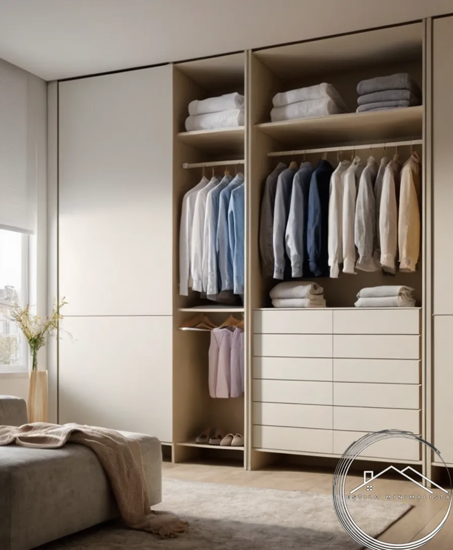 A tidy closet with neatly folded clothes and decluttered space.