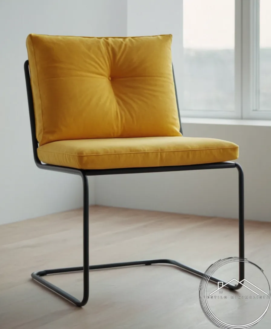 A minimalist chair with cushion and clean design lines.