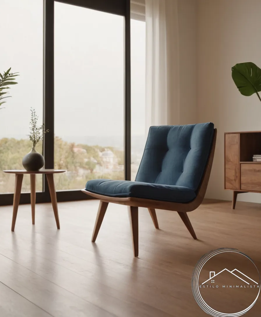 A minimalist chair in a simple, modern living room setting.