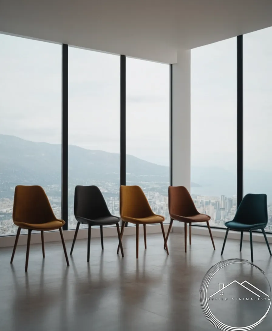3-5 minimalist chairs or interior design settings.