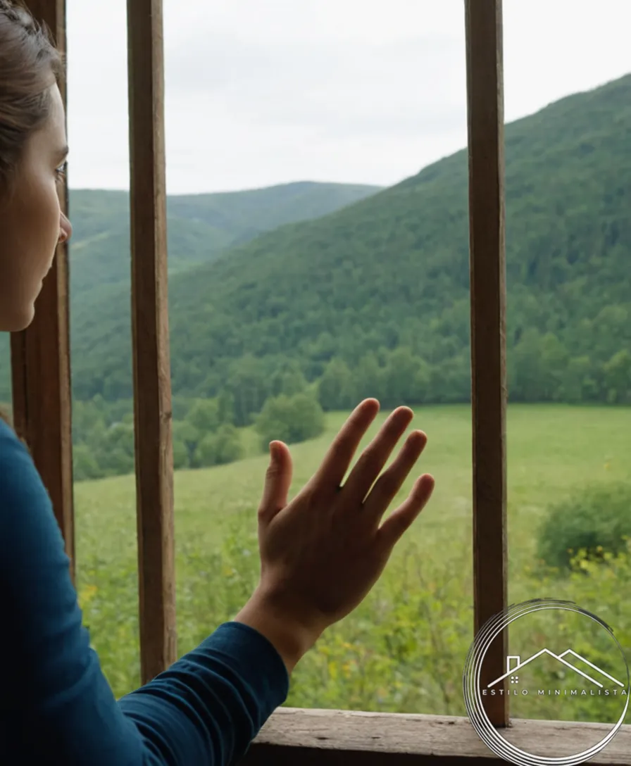 A person in nature, hands empty and looking peaceful.