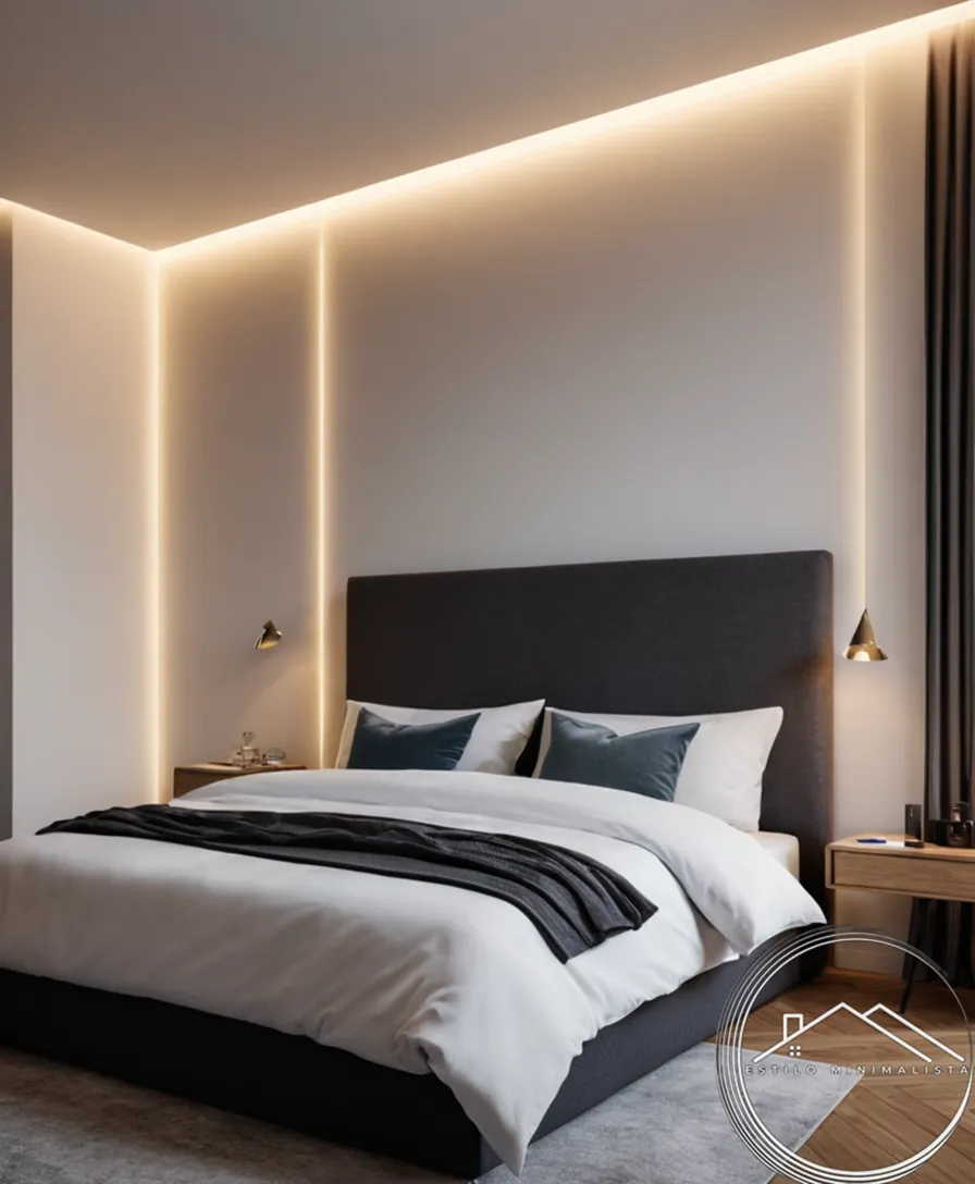 A minimalist LED strip on a plain bedroom wall.