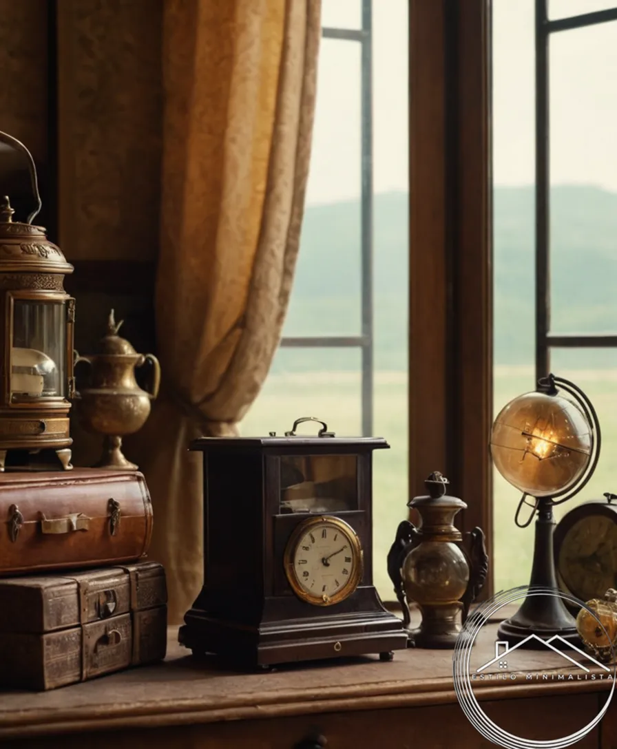 A collection of antique items on a vintage background.